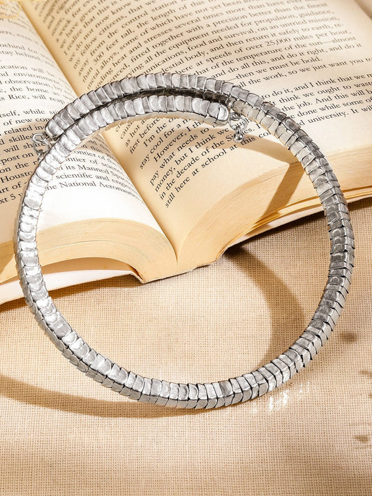 Rubans Silver-Toned Textured Link Statement Choker Necklace for Women