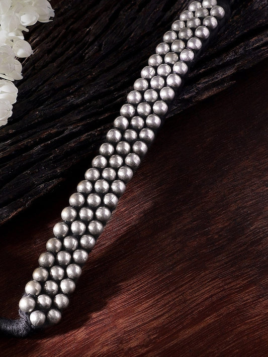 Rubans Oxidized Silver Plated Statement Choker Necklace