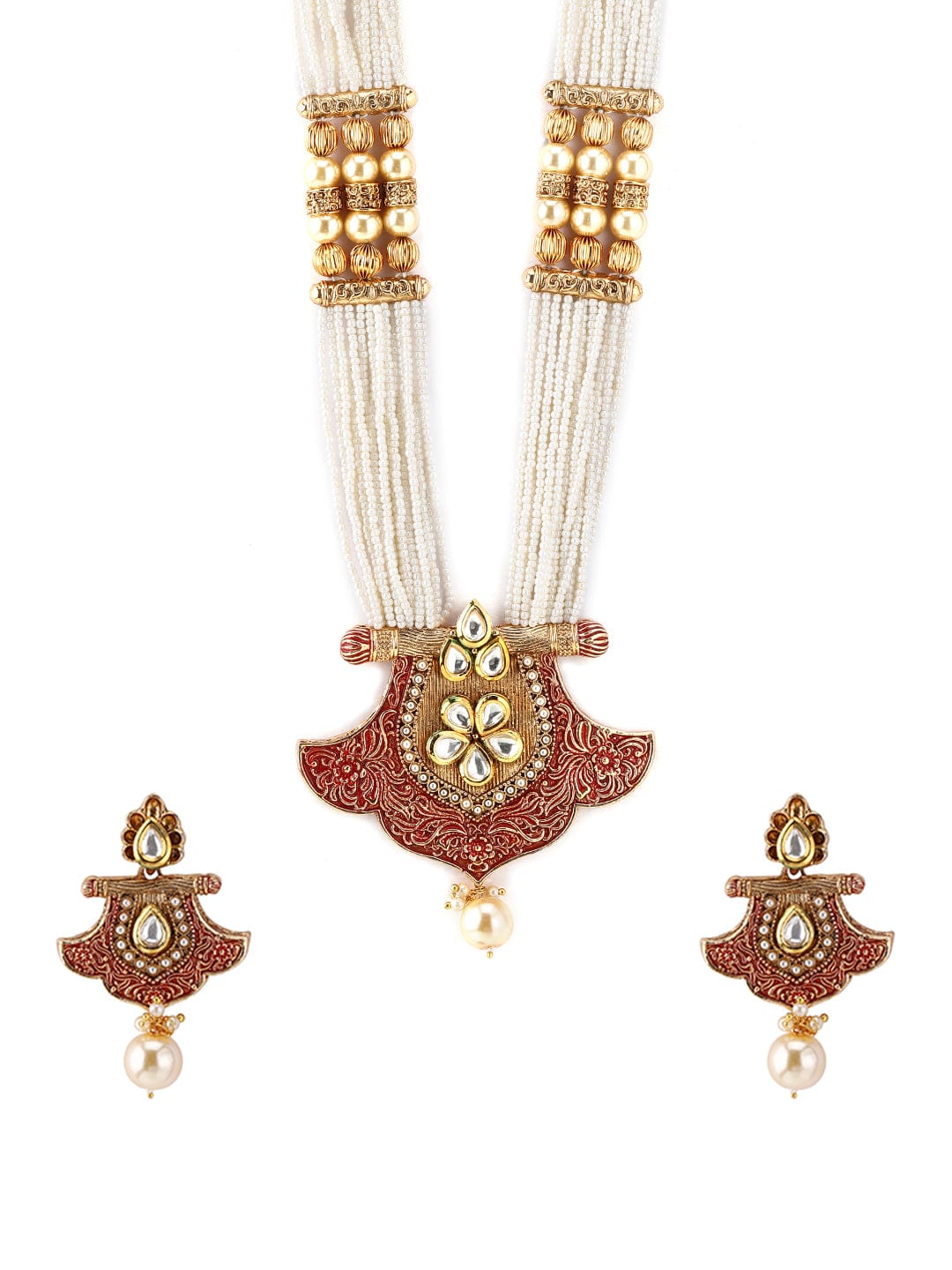 Rubans Pearl Kundan Studded Necklace Set