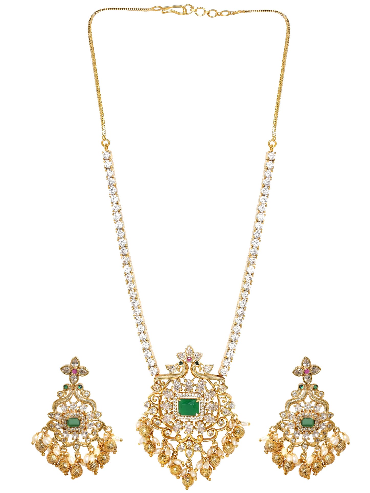 Rubans Radiant Gold Tone Temple Necklace Set with Multicolored Stones