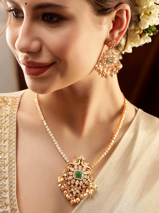 Rubans Radiant Gold Tone Temple Necklace Set with Multicolored Stones