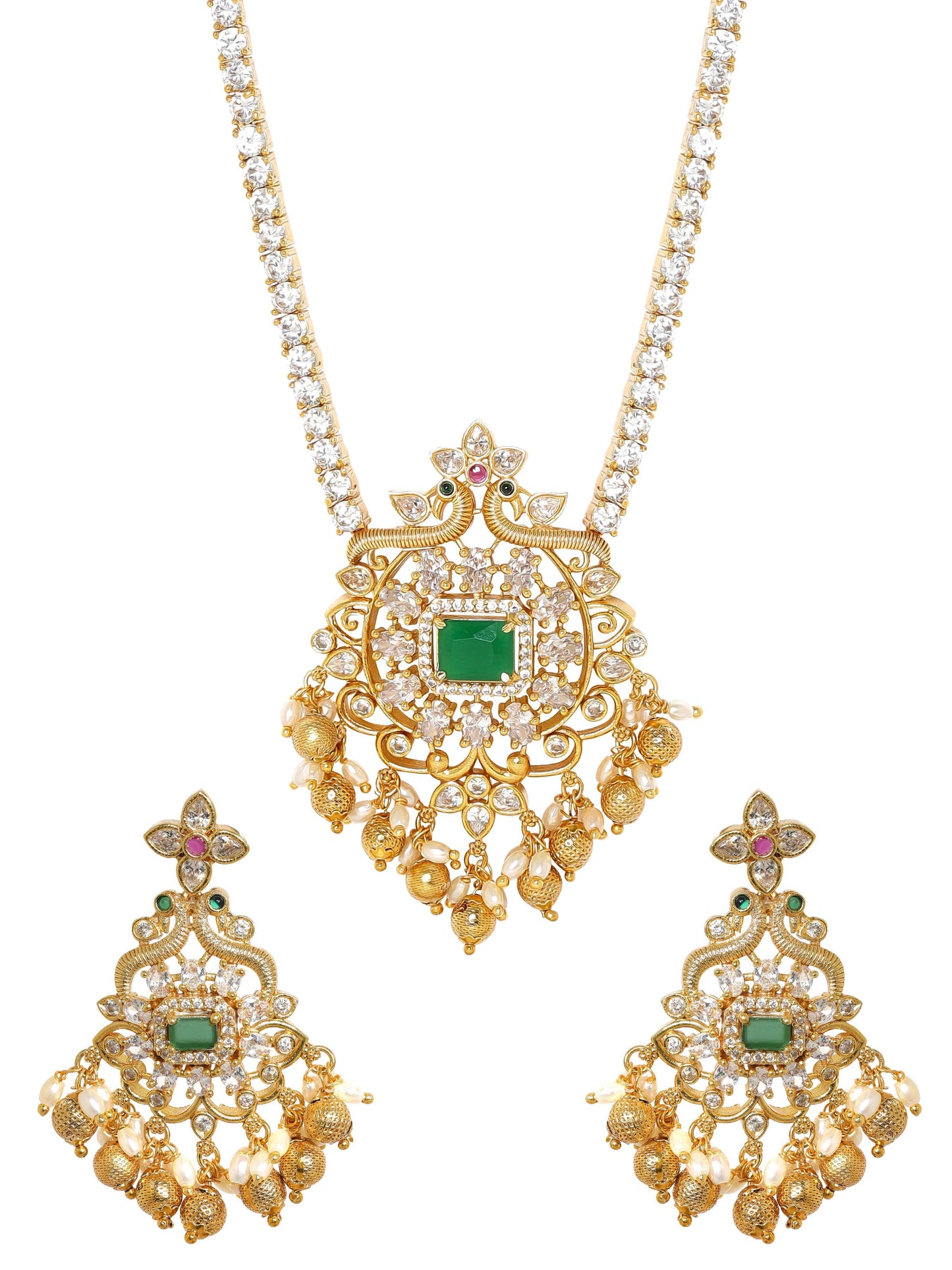 Rubans Radiant Gold Tone Temple Necklace Set with Multicolored Stones