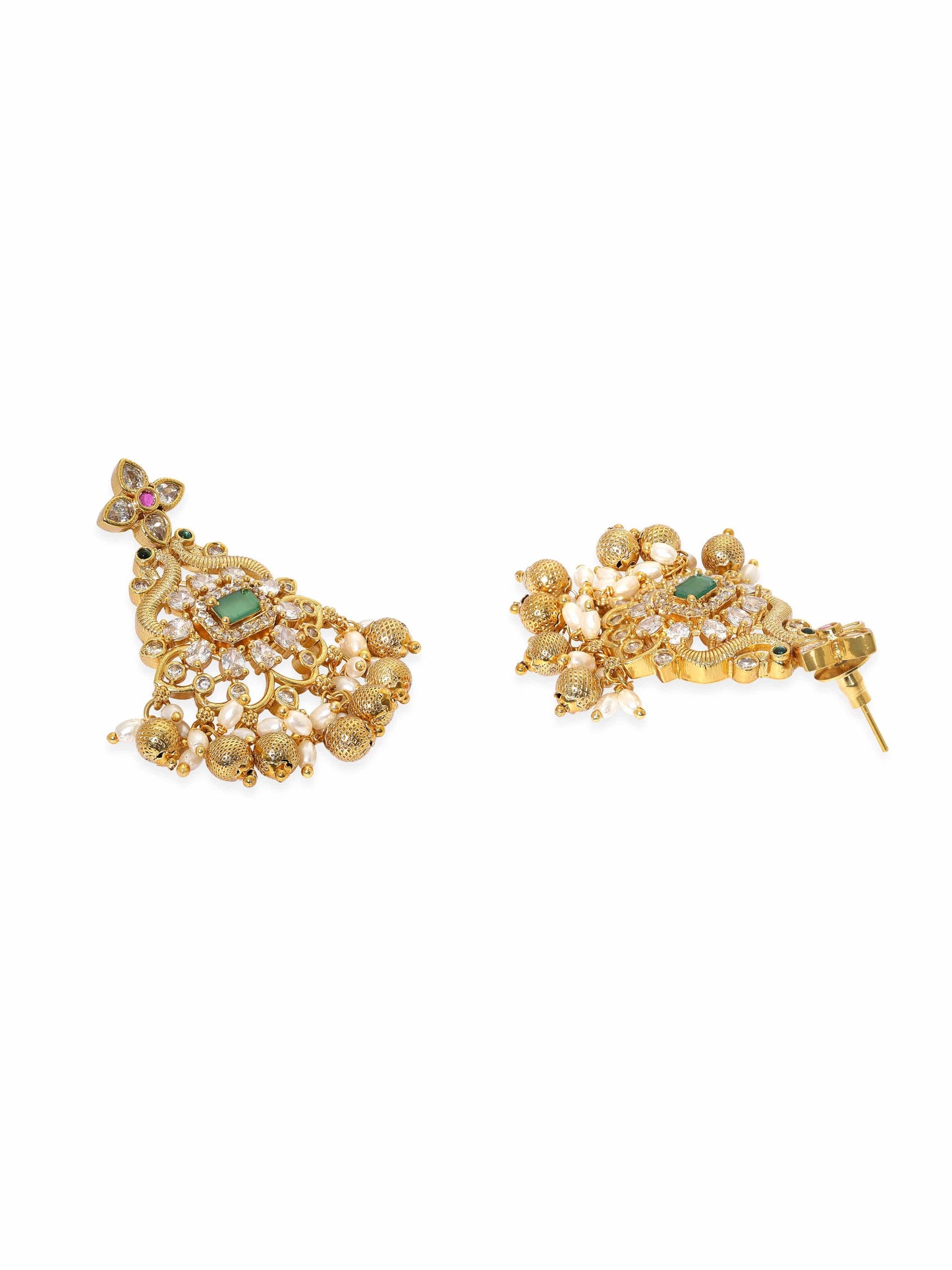 Rubans Radiant Gold Tone Temple Necklace Set with Multicolored Stones