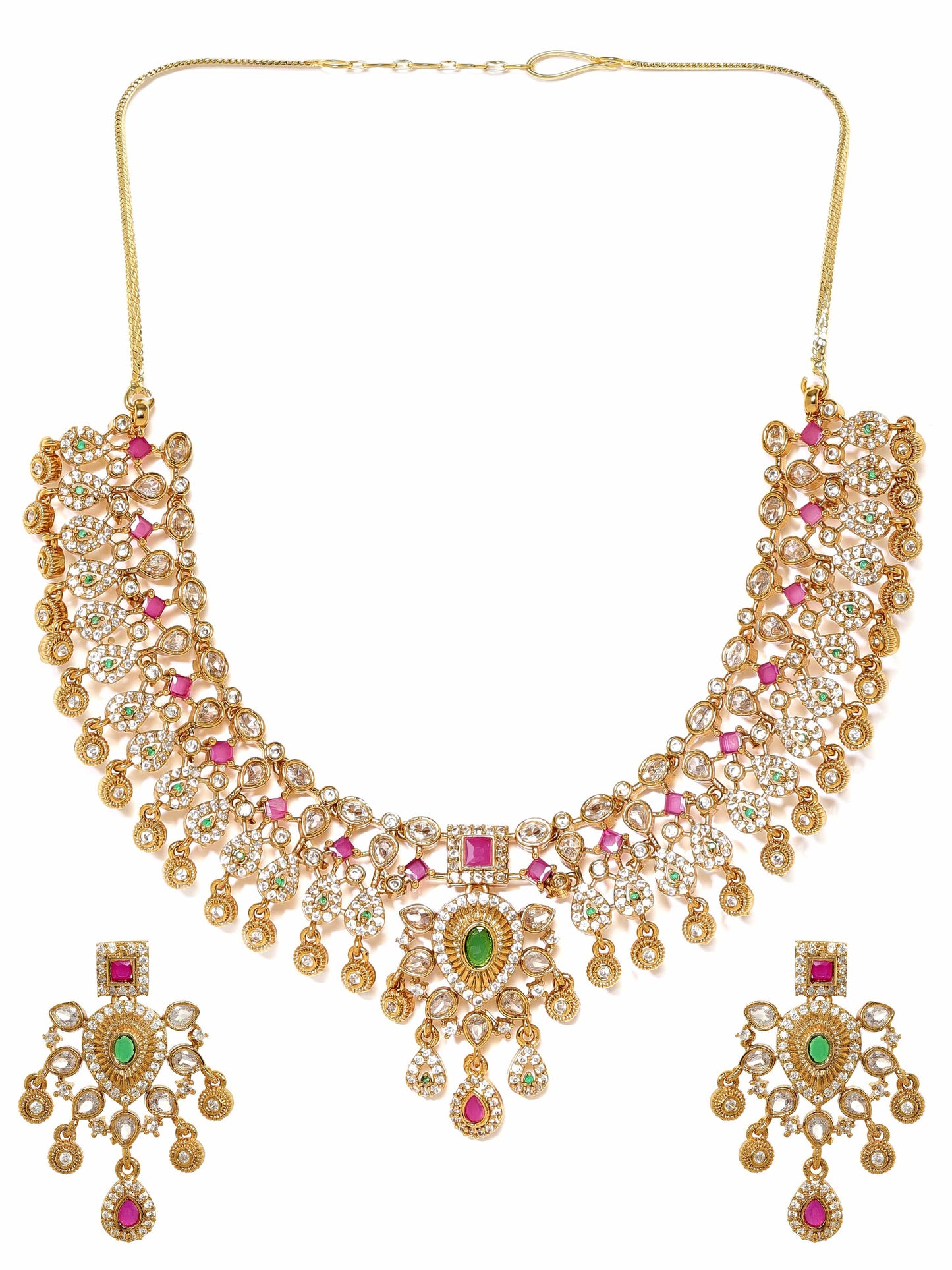 Rubans Regal Gold Tone Temple Necklace Set with Multicolored Stones by Rubans