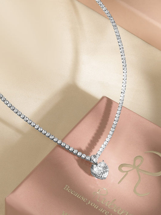 Rubans Rhodium-Plated AD & Cubic Zirconia Studded Heart Pendant Necklace