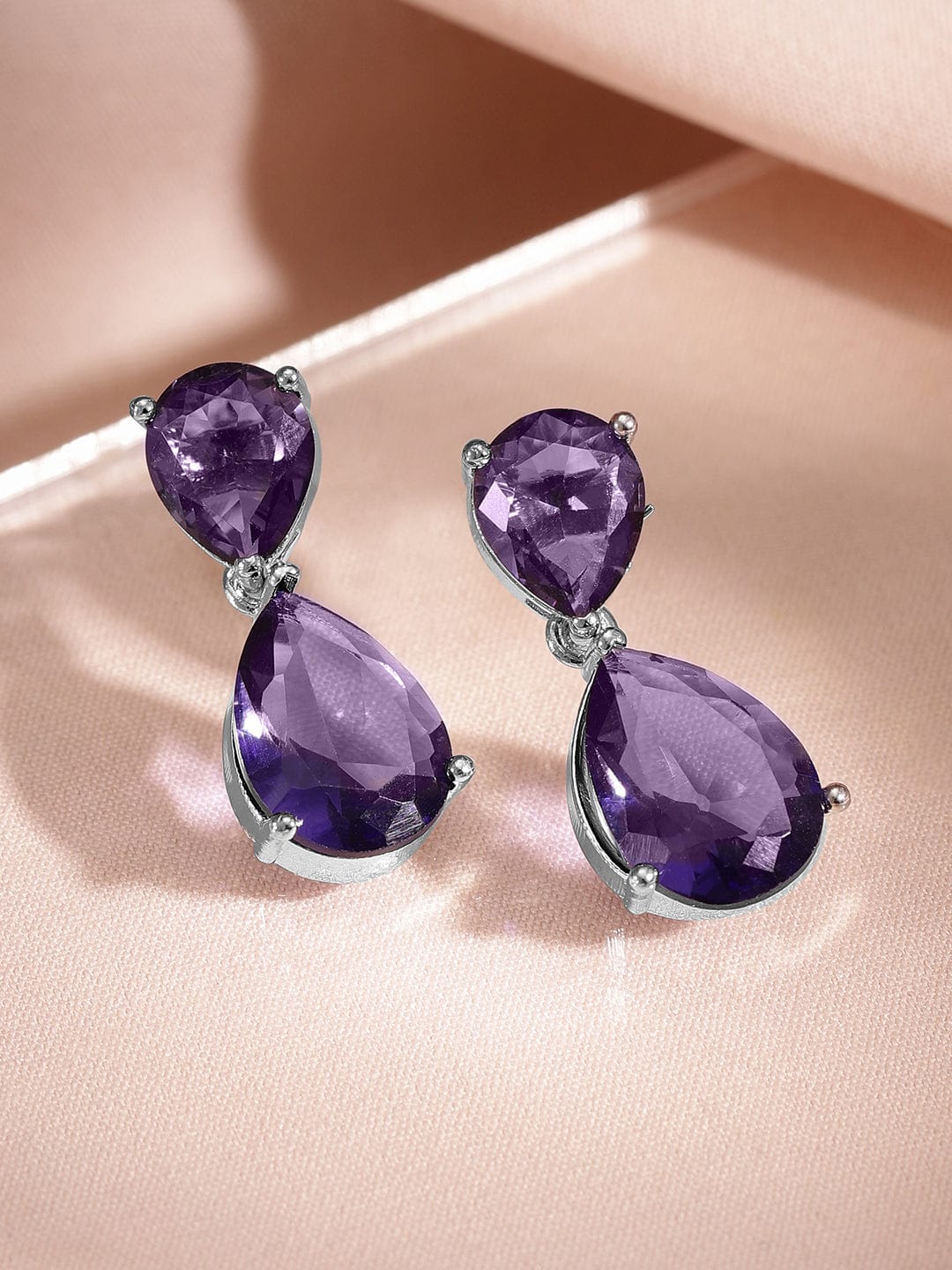 Rubans Rhodium-Plated Amethyst Purple AD & Cubic Zirconia Studded Necklace Set