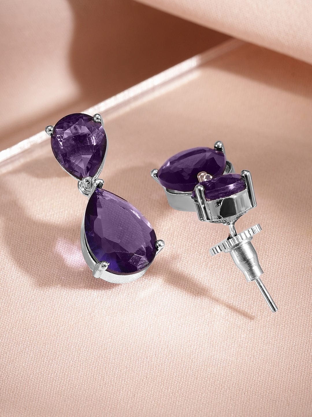 Rubans Rhodium-Plated Amethyst Purple AD & Cubic Zirconia Studded Necklace Set