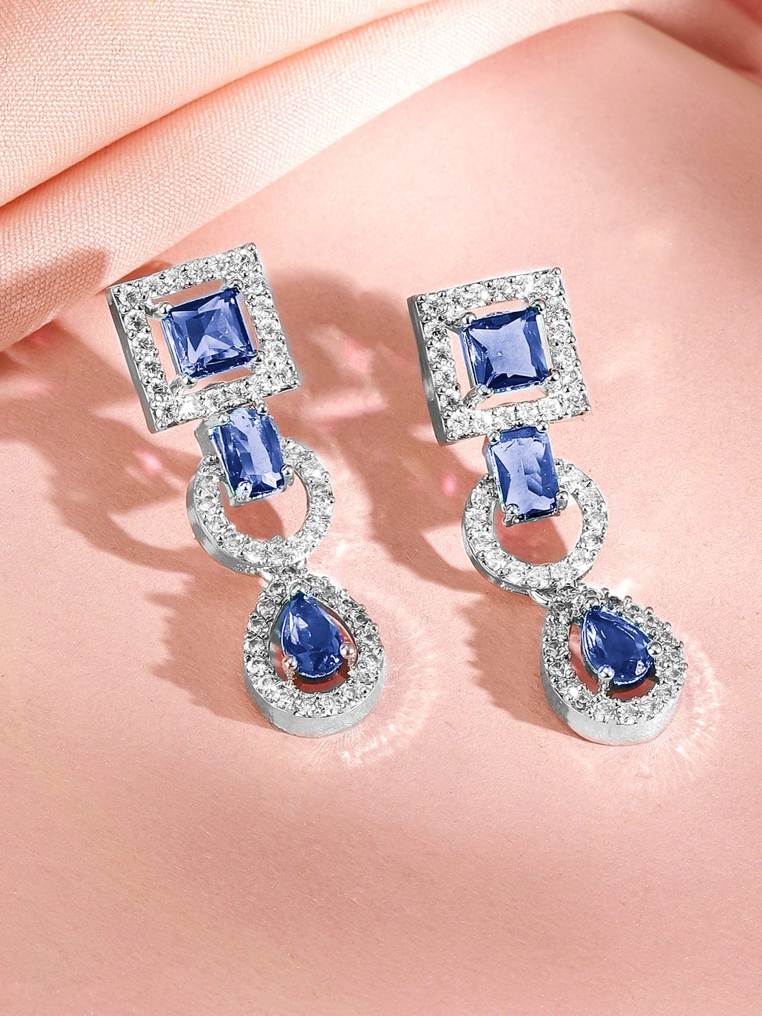 Rubans Rhodium-Plated Blue Sapphire AD & Cubic Zirconia Studded Necklace Set