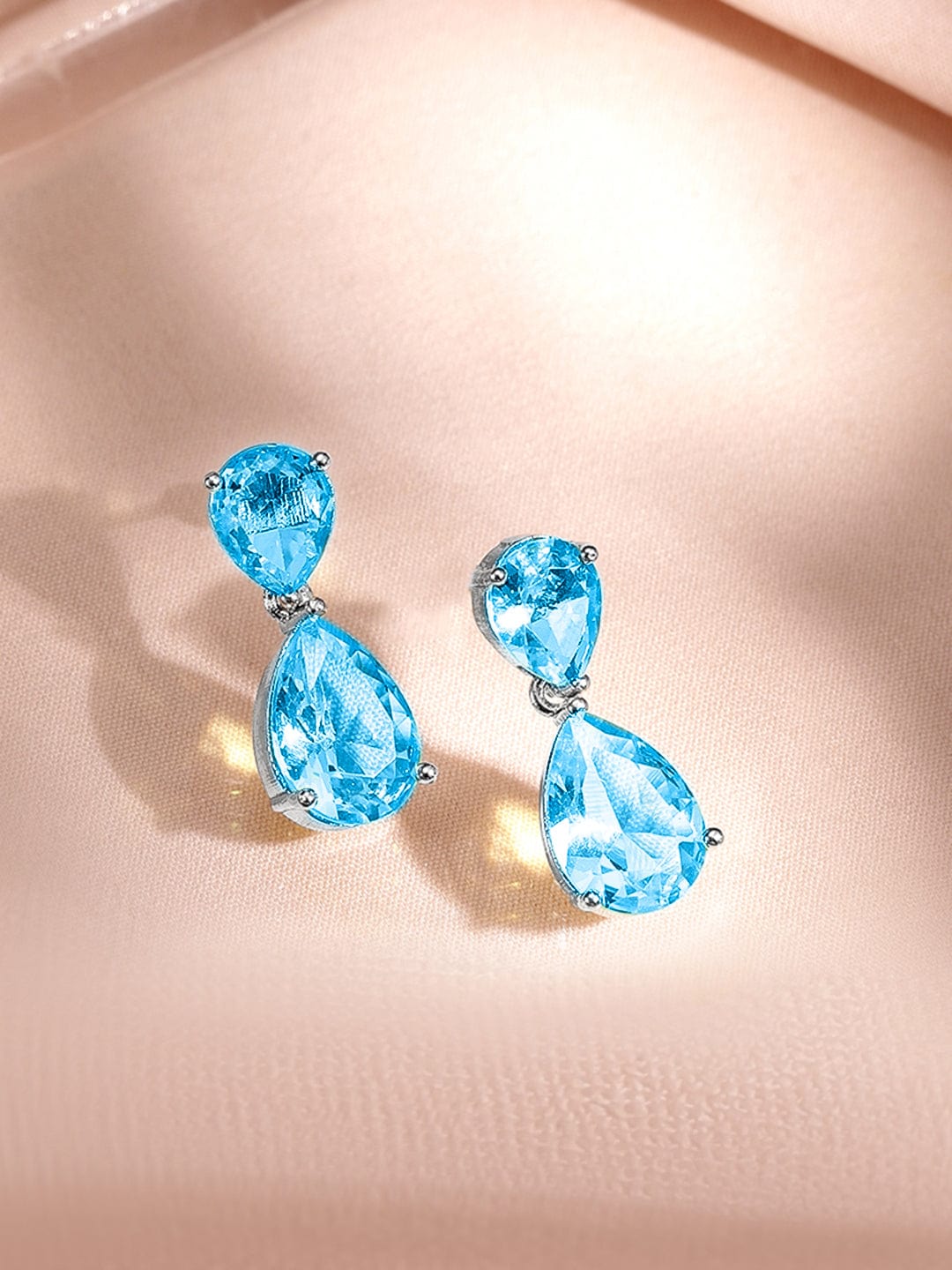Rubans Rhodium-Plated Blue Topaz Cubic Zirconia Studded Necklace Set