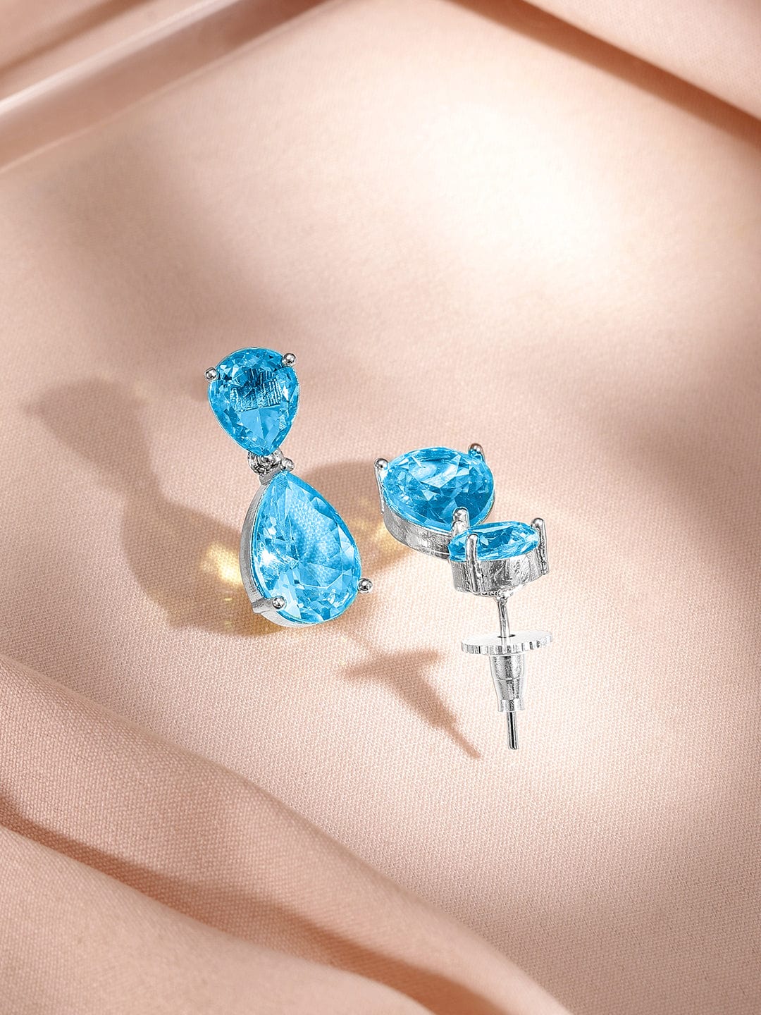 Rubans Rhodium-Plated Blue Topaz Cubic Zirconia Studded Necklace Set