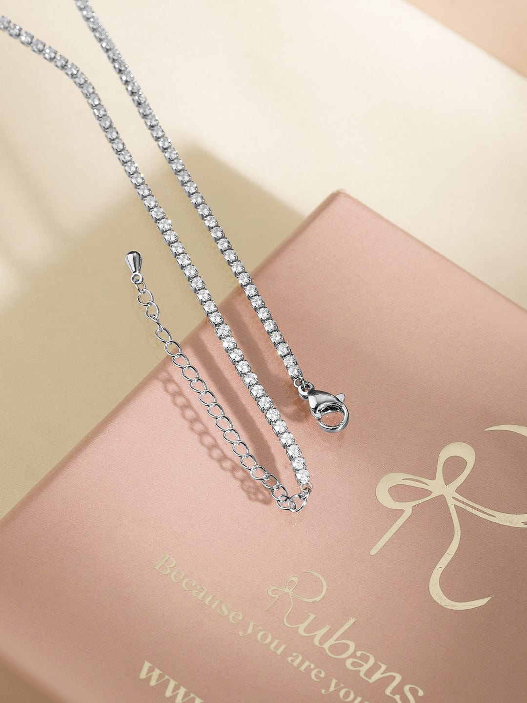 Rubans Rhodium-Plated Crystal AD & Cubic Zirconia Studded Pear-Shaped Pendant Necklace