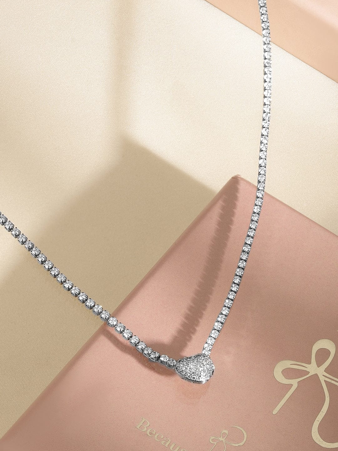 Rubans Rhodium-Plated Crystal AD & Cubic Zirconia Studded Pear-Shaped Pendant Necklace