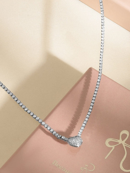 Rubans Rhodium-Plated Crystal AD & Cubic Zirconia Studded Pear-Shaped Pendant Necklace
