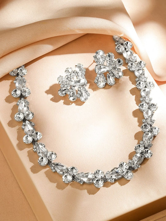 Rubans Rhodium-Plated Crystal AD & Cubic Zirconia Studded Statement Luxe Necklace Set