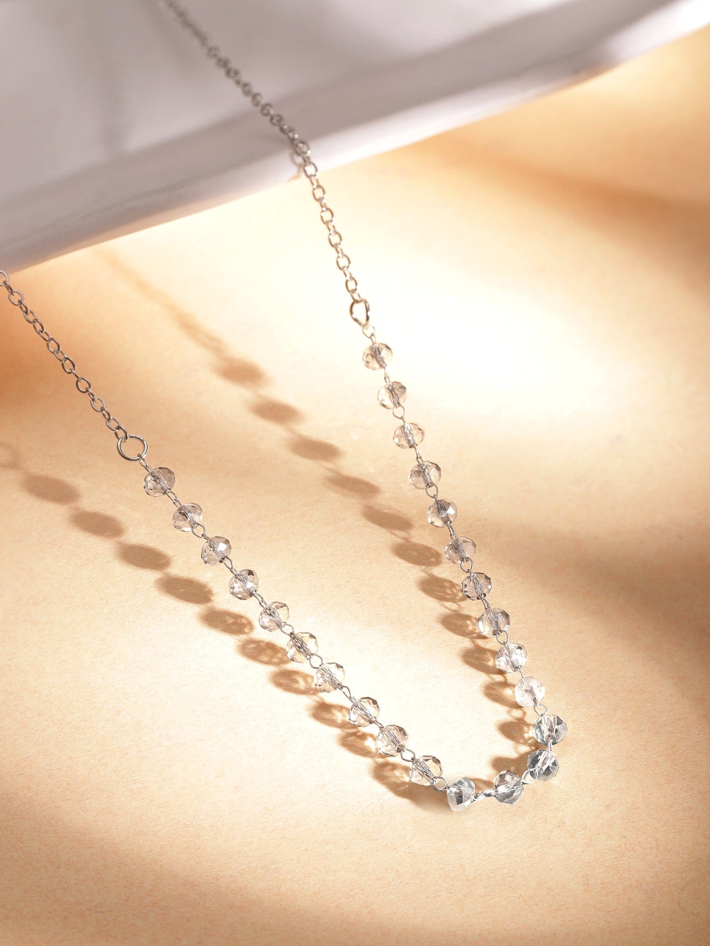 Rubans Rhodium-Plated Crystal Beaded & Chain-Link Multi-Layered Necklace