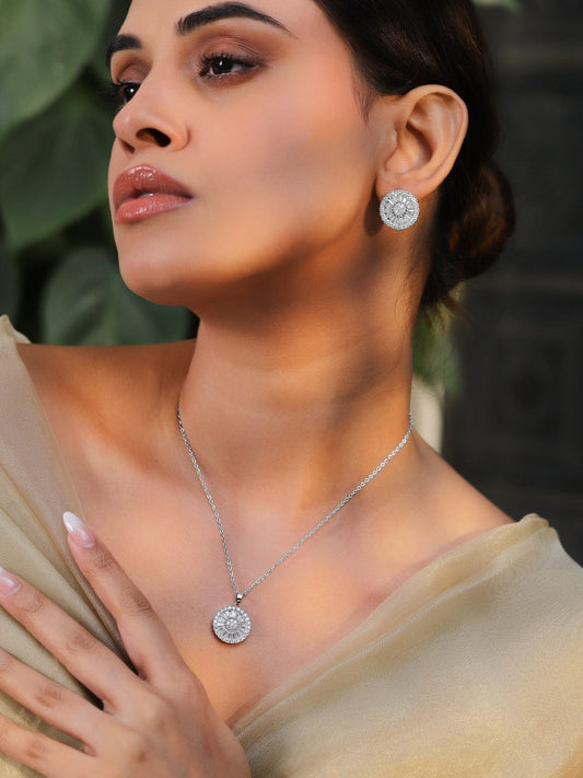 Rubans Rhodium-Plated Crystal Pendant Necklace and Chain