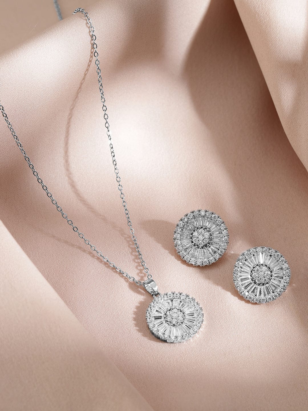 Rubans Rhodium-Plated Crystal Pendant Necklace and Chain