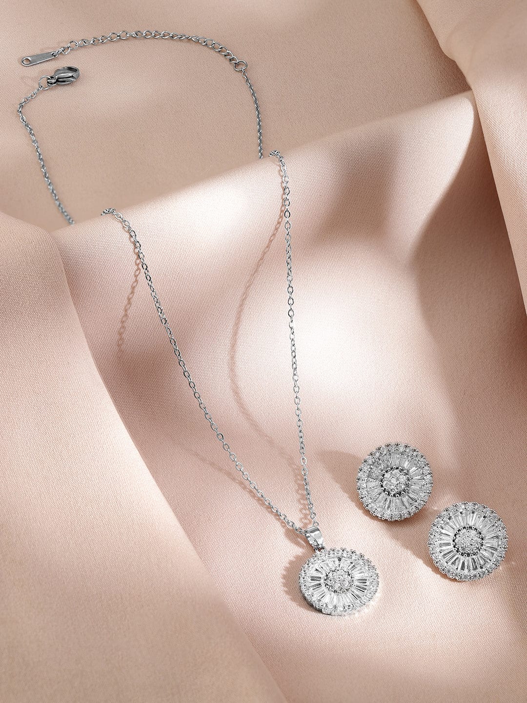 Rubans Rhodium-Plated Crystal Pendant Necklace and Chain