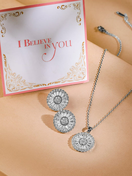 Rubans Rhodium-Plated Crystal Pendant Necklace and Chain