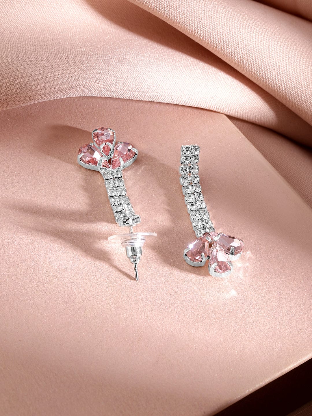 Rubans Rhodium-Plated Crystal Pink AD & Cubic Zirconia Studded Glamorous Necklace Set