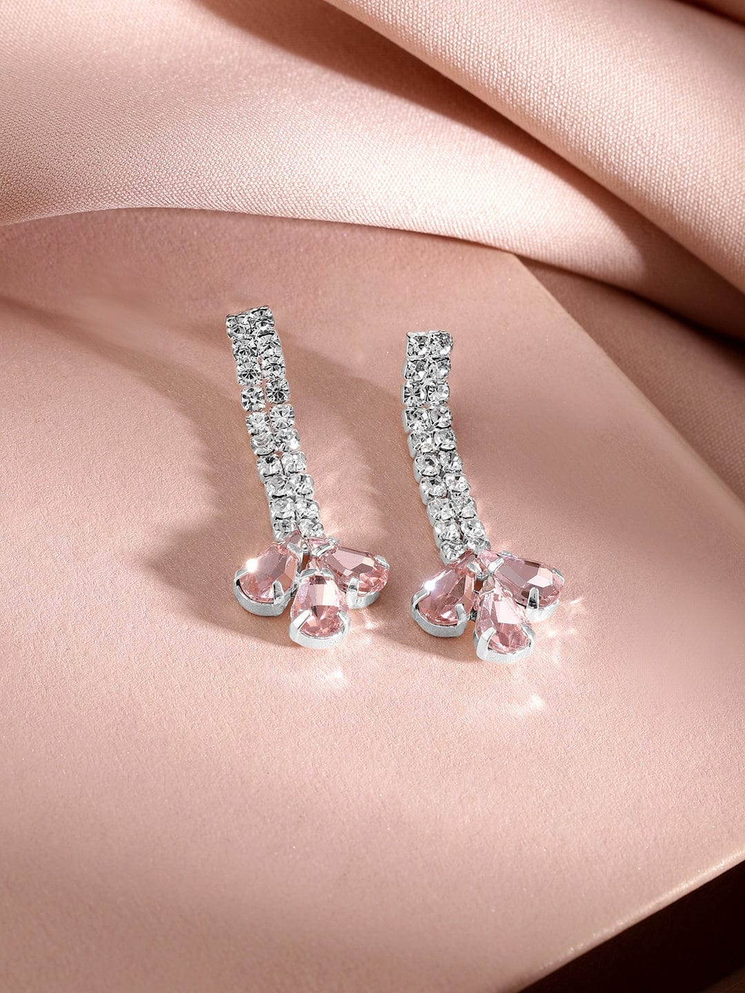 Rubans Rhodium-Plated Crystal Pink AD & Cubic Zirconia Studded Glamorous Necklace Set