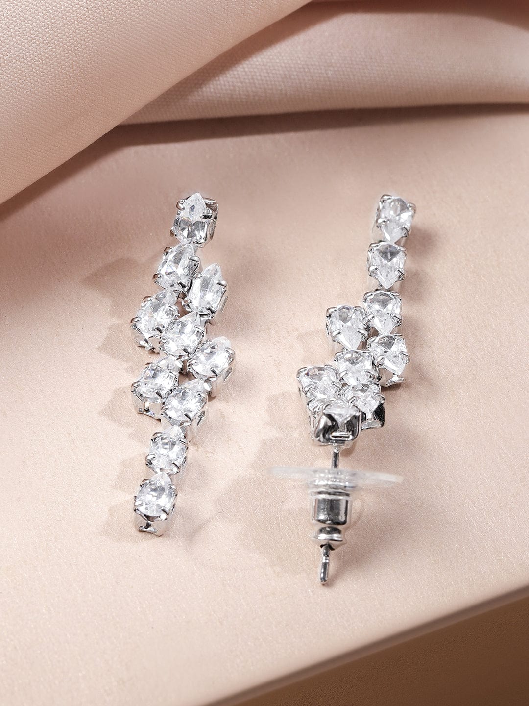 Rubans Rhodium-Plated Crystal White AD & Cubic Zirconia V-Shaped Necklace Set