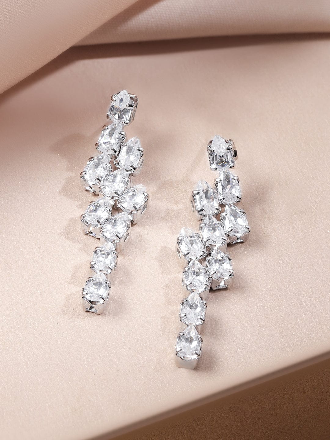 Rubans Rhodium-Plated Crystal White AD & Cubic Zirconia V-Shaped Necklace Set