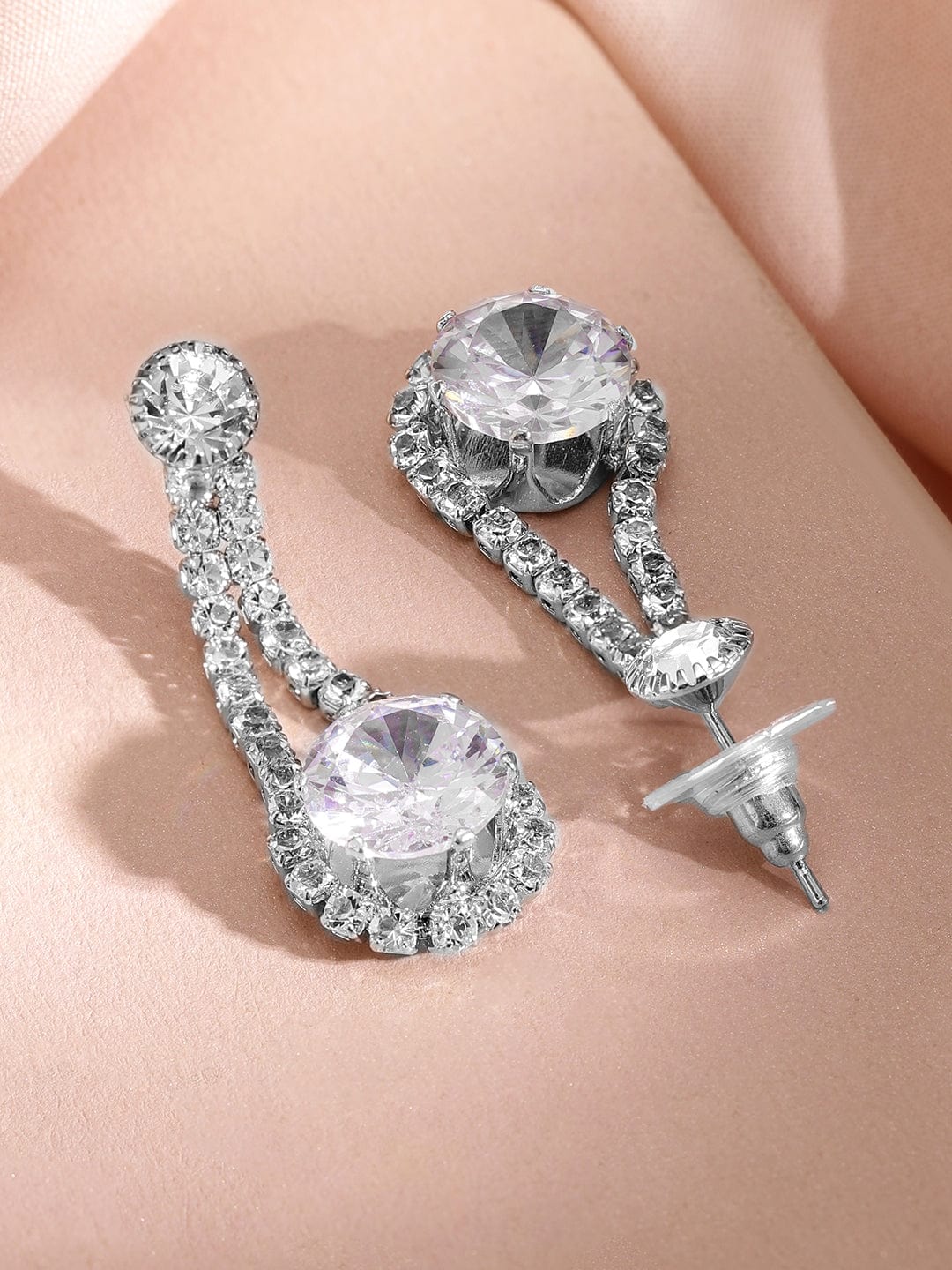 Rubans Rhodium-Plated Cubic Zirconia Studded Elegant Necklace & Earrings Set
