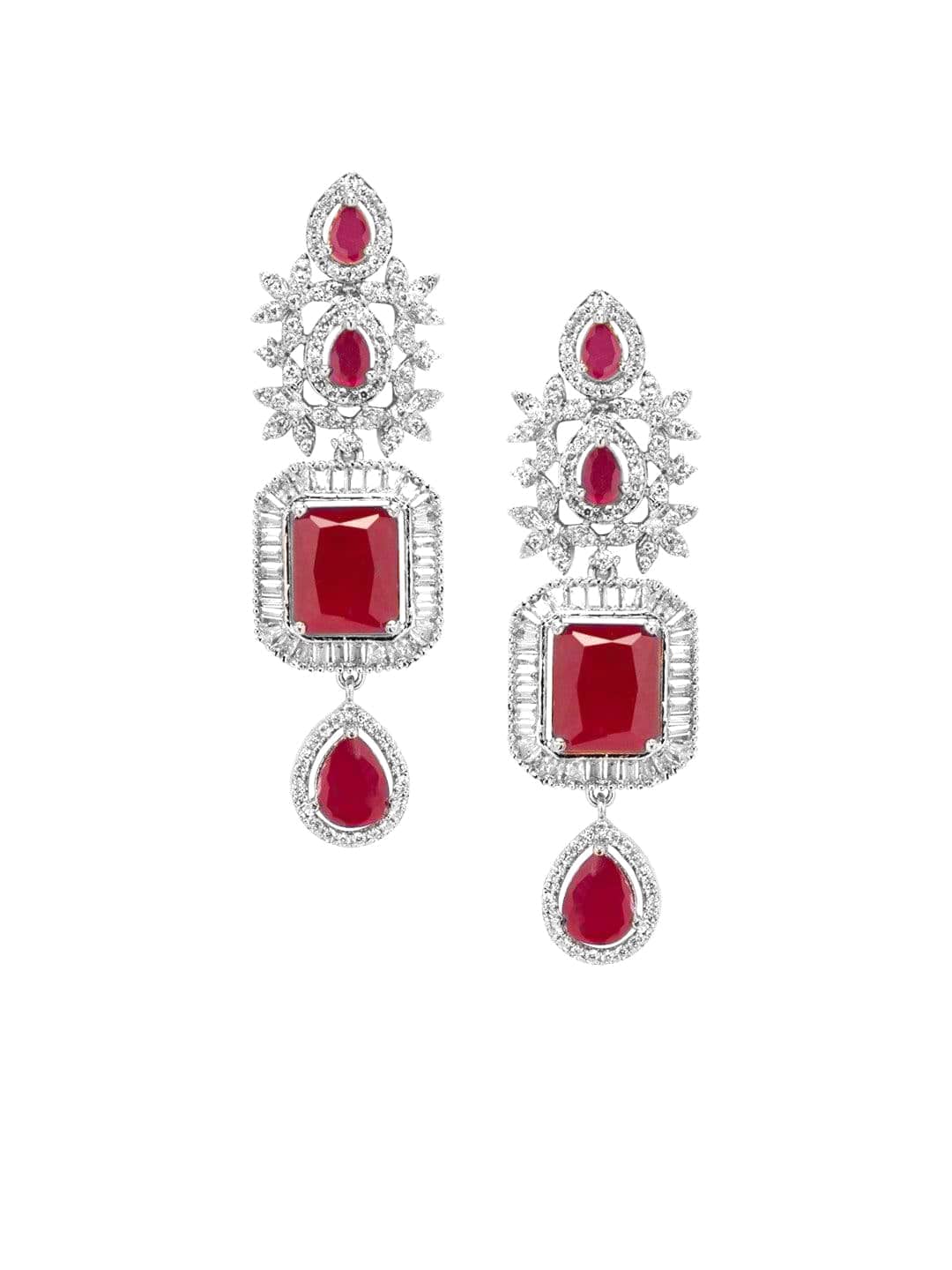 Rubans Rhodium-Plated Cubic Zirconia Studded Necklace and Earrings