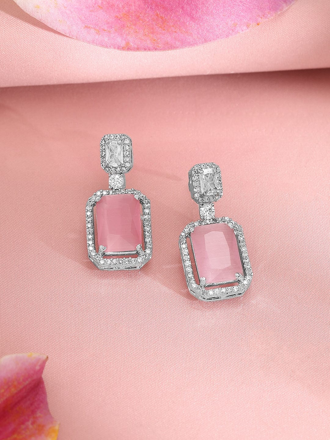 Rubans Rhodium-Plated CZ Studded Necklace & Earrings