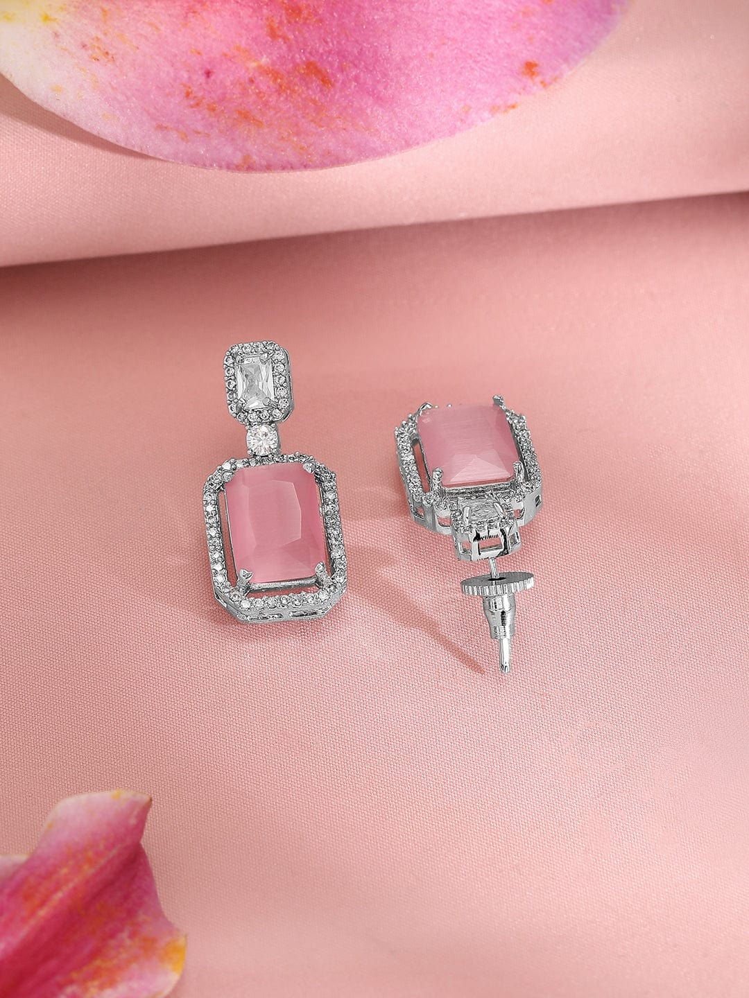 Rubans Rhodium-Plated CZ Studded Necklace & Earrings