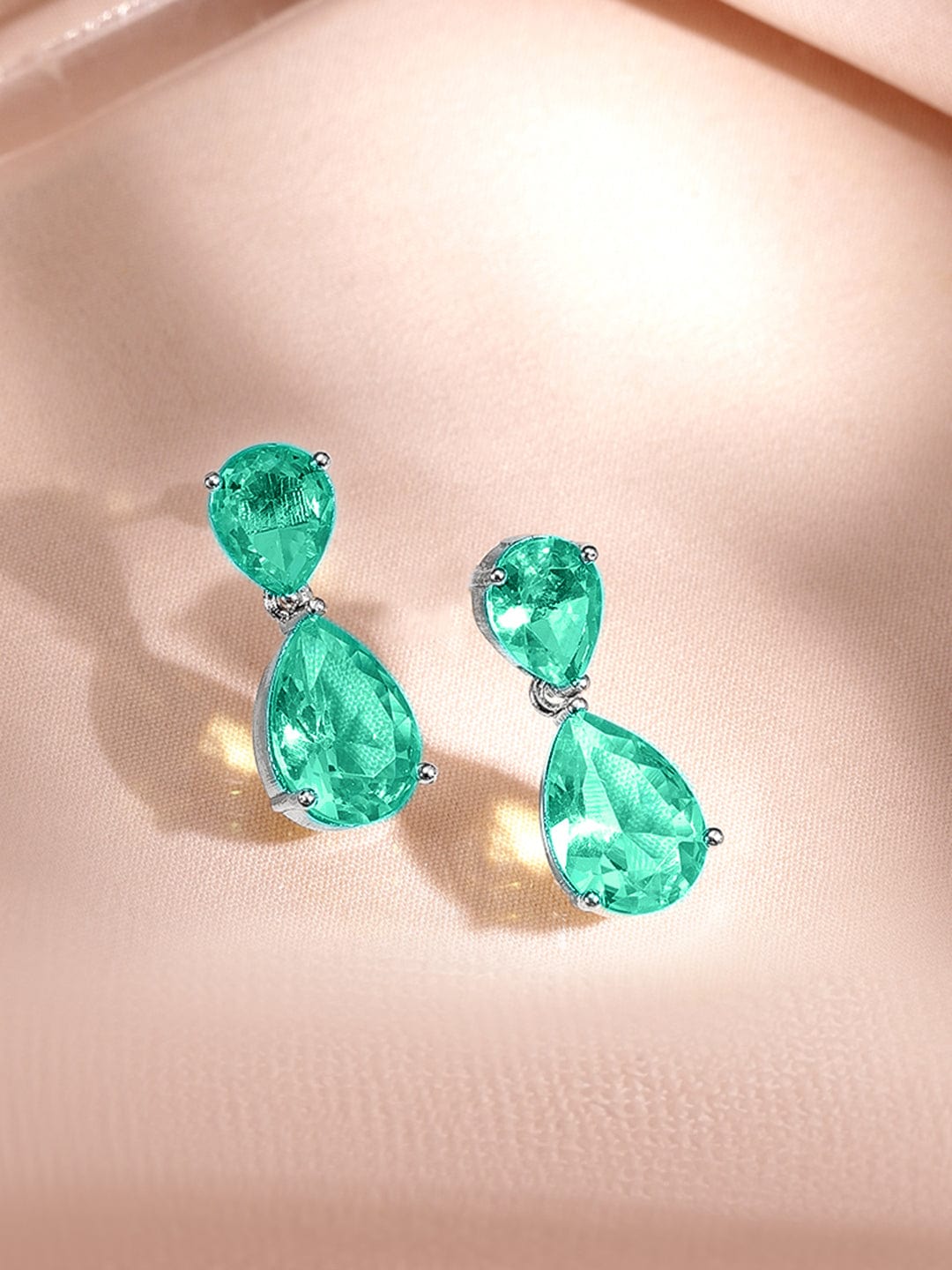 Rubans Rhodium-Plated Emerald Green AD & Cubic Zirconia Studded Necklace Set