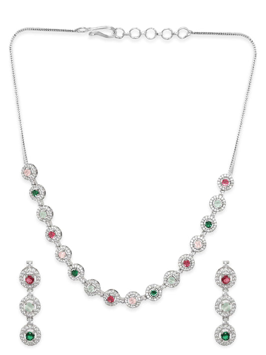 Rubans Rhodium Plated Multicolour Zirconia Necklace Set