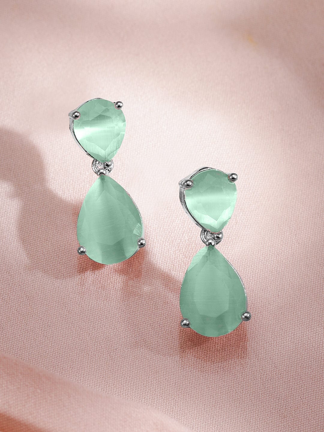 Rubans Rhodium-Plated Pastel Green AD & Cubic Zirconia Studded Necklace Set
