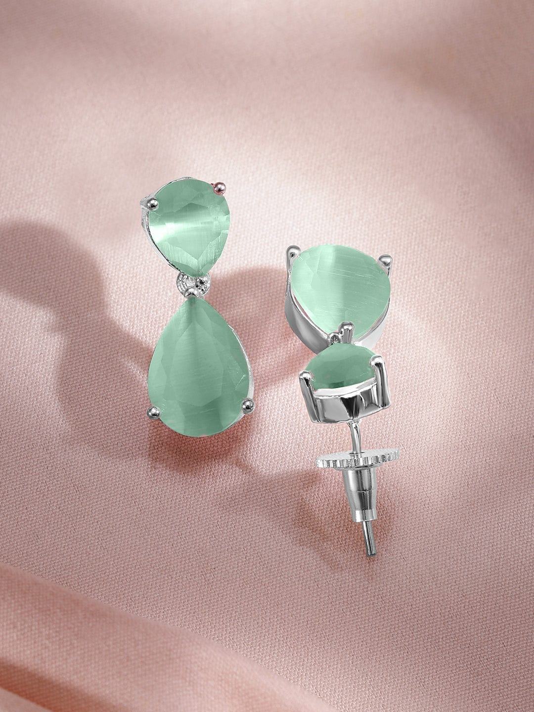 Rubans Rhodium-Plated Pastel Green AD & Cubic Zirconia Studded Necklace Set