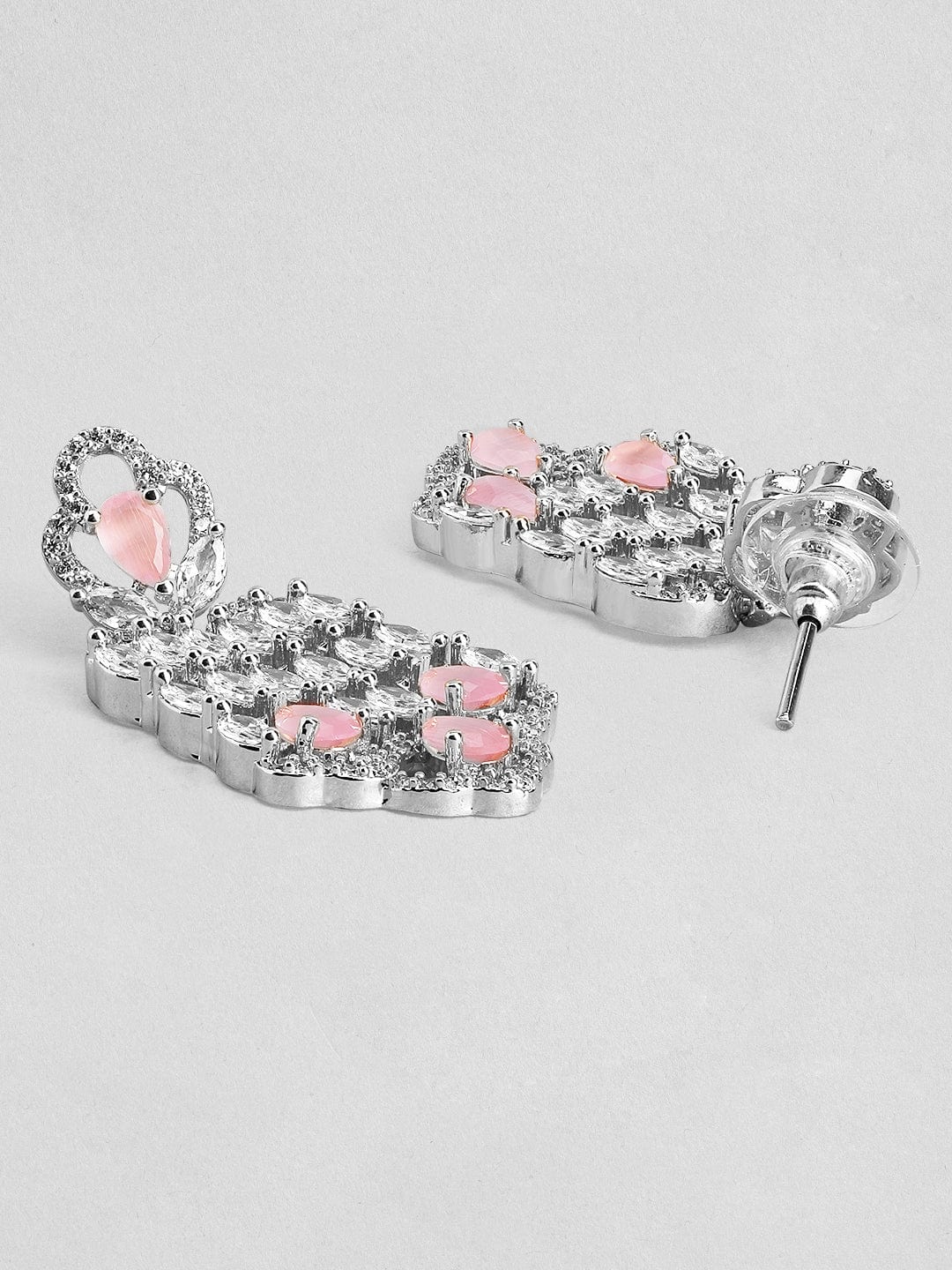 Rubans Rhodium-Plated Pastel Pink AD Stone & Cubic Zirconia Studded Choker Necklace Set