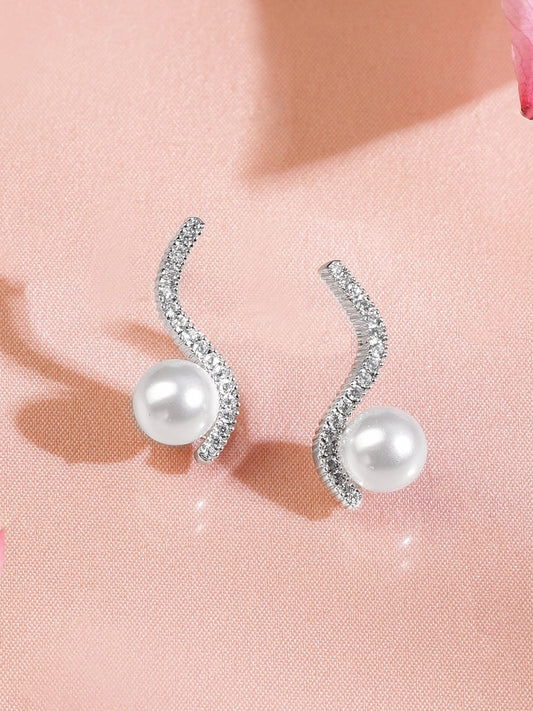 Rubans Rhodium-Plated Pearl & White Cubic Zirconia Pendant Necklace Set