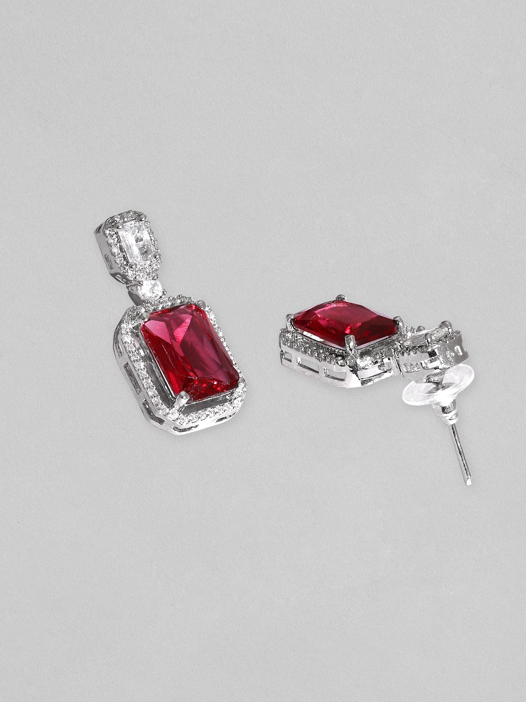 Rubans Rhodium-Plated Ruby Red & White Cubic Zirconia Studded Premium Statement Necklace Set