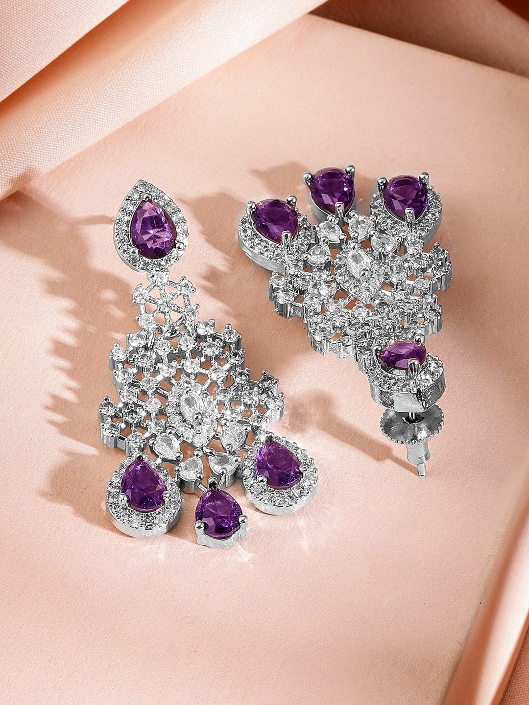 Rubans Rhodium-Plated Purple Sapphire & Cubic Zirconia Studded Premium Necklace Set