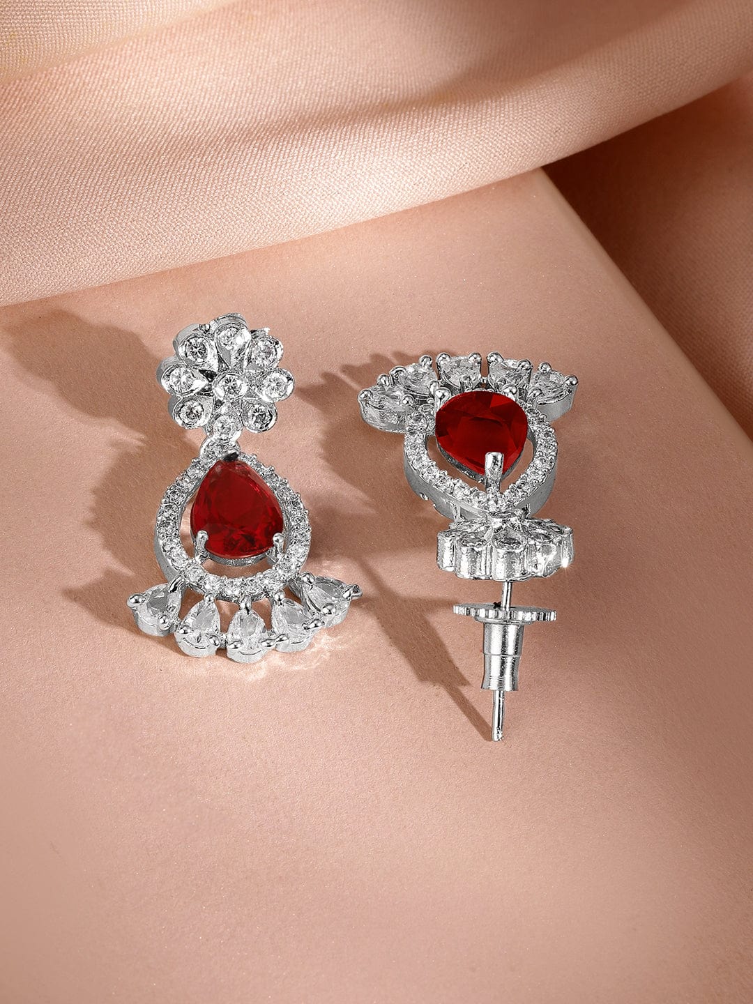 Rubans Rhodium-Plated Ruby Red AD & Cubic Zirconia Studded Necklace Set