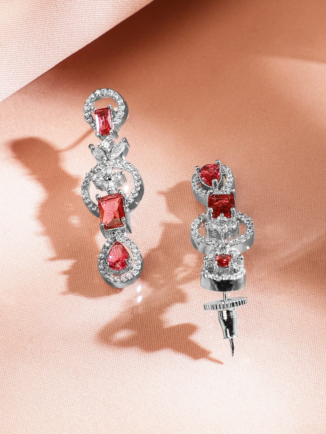 Rubans Rhodium-Plated Ruby Red & White Cubic Zirconia Studded Elegant Necklace Set