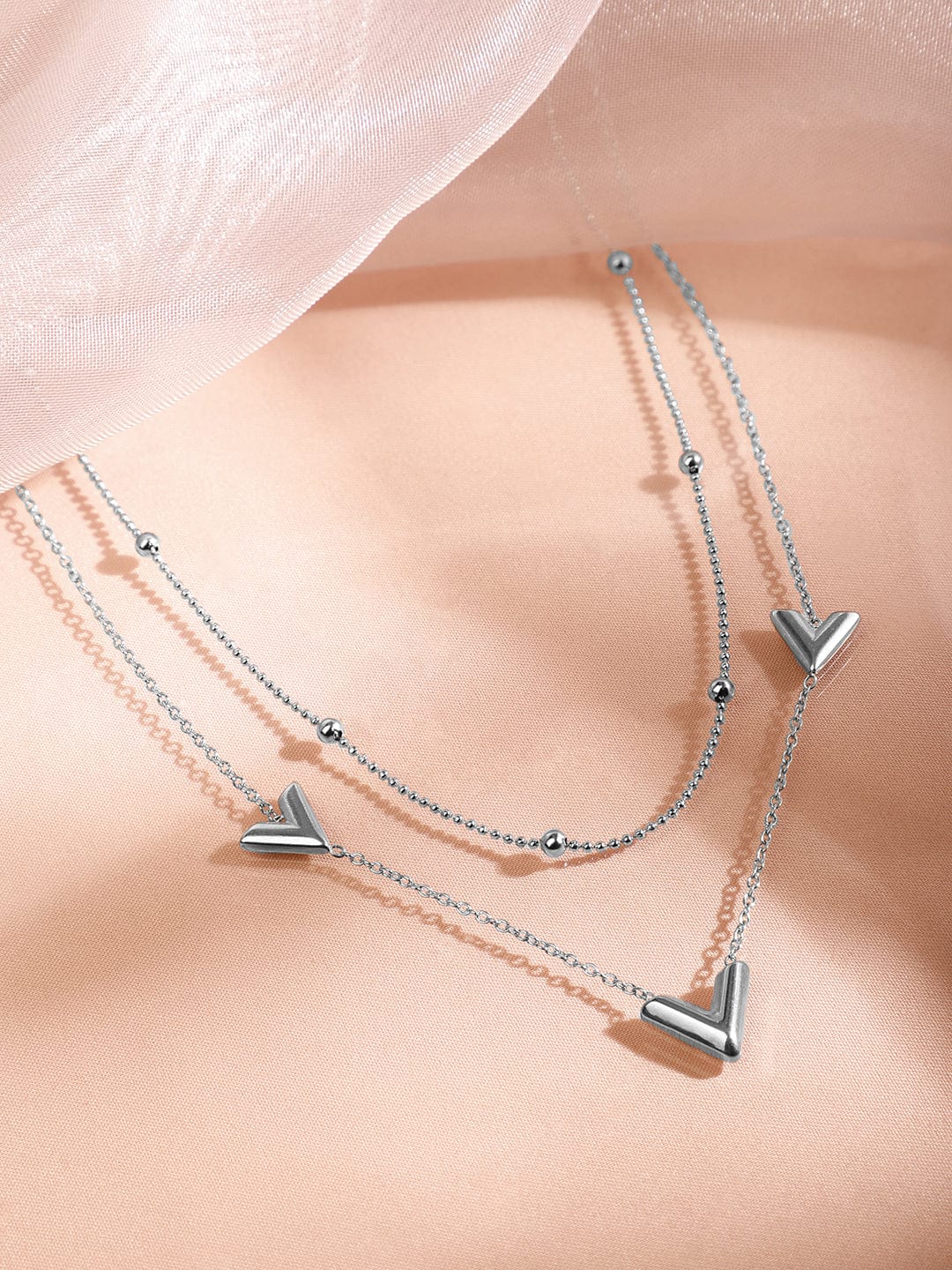 Rubans Rhodium-Plated Stainless Steel Tarnish-Free Waterproof Double-Layer Charm Necklace