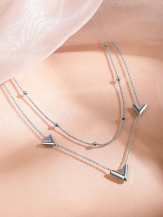 Rubans Rhodium-Plated Stainless Steel Tarnish-Free Waterproof Double-Layer Charm Necklace