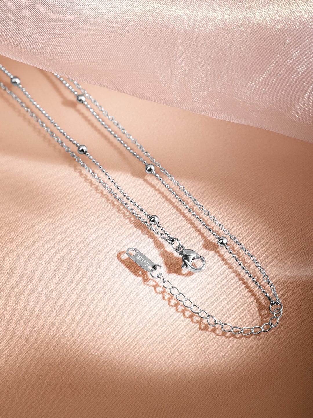 Rubans Rhodium-Plated Stainless Steel Tarnish-Free Waterproof Double-Layer Charm Necklace