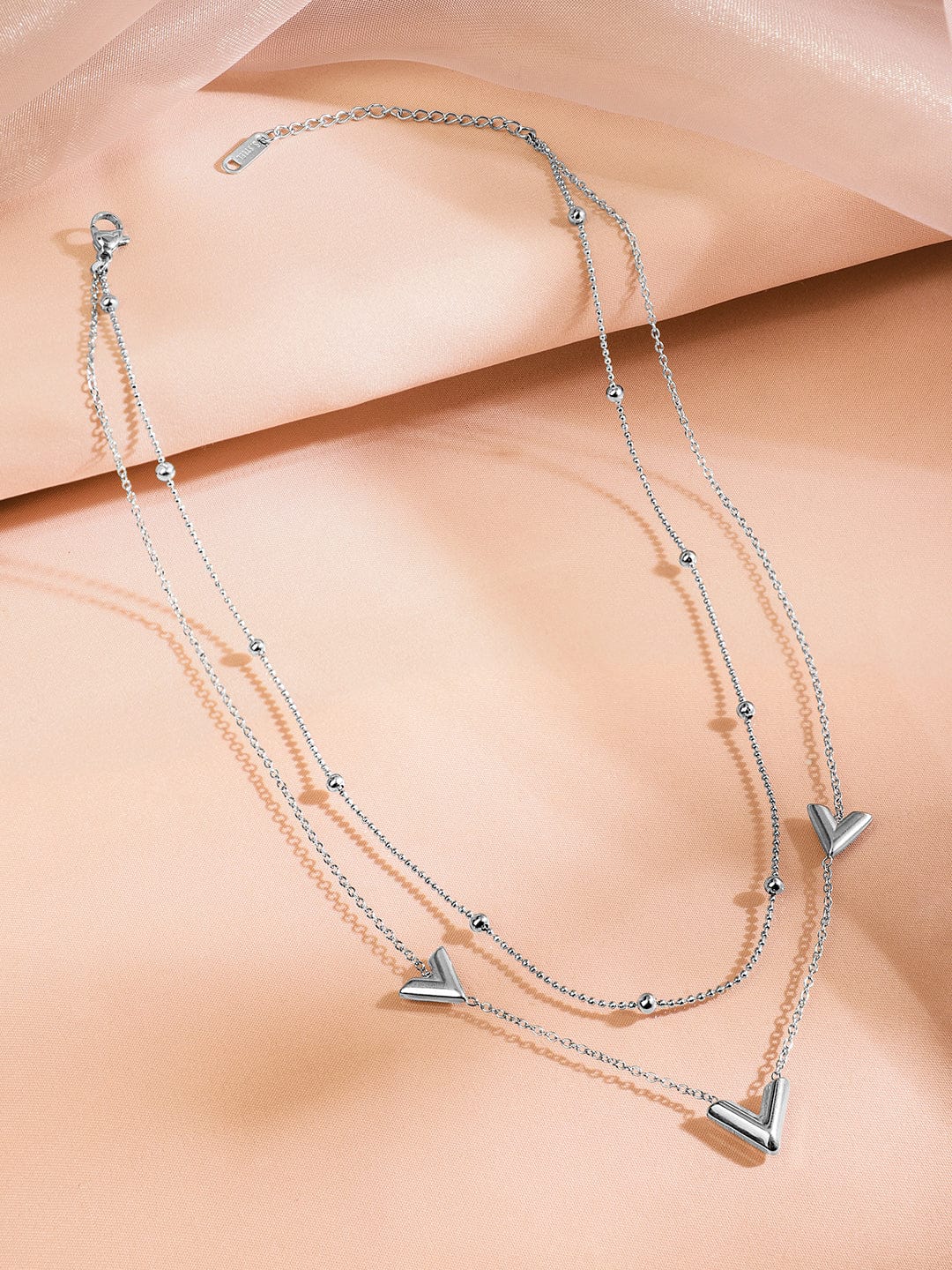 Rubans Rhodium-Plated Stainless Steel Tarnish-Free Waterproof Double-Layer Charm Necklace
