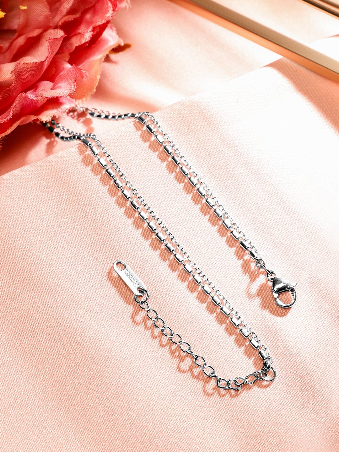 Rubans Rhodium-Plated Stainless Steel Tarnish-Free Waterproof Enamel Heart Layer Necklace