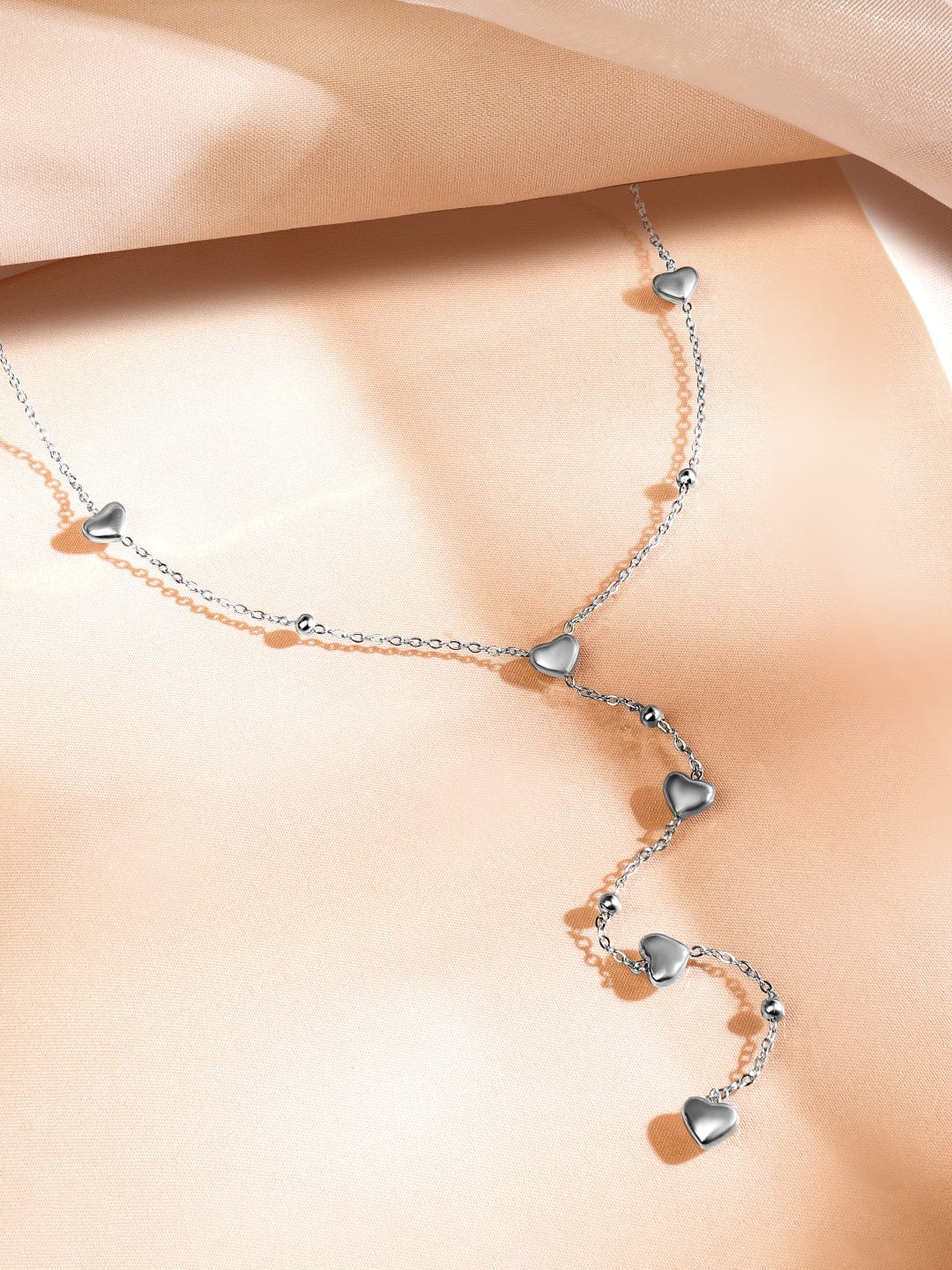 Rubans Rhodium-Plated Stainless Steel Tarnish-Free Waterproof Y-Chain Heart Charm Necklace