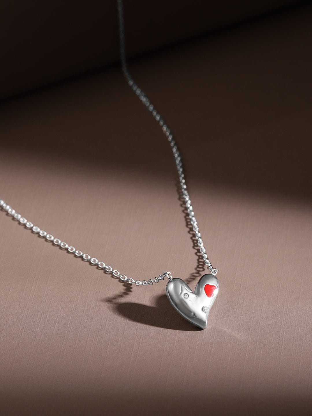 Rubans Rhodium-Plated Stainless Steel Tarnish-Free Waterproof Cubic Zirconia Heart Necklace