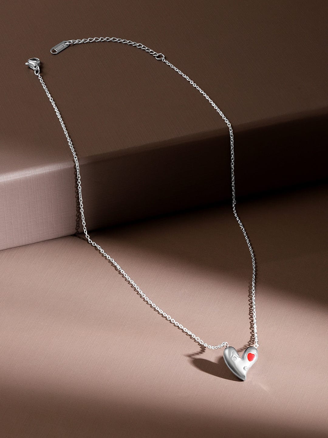 Rubans Rhodium-Plated Stainless Steel Tarnish-Free Waterproof Cubic Zirconia Heart Necklace