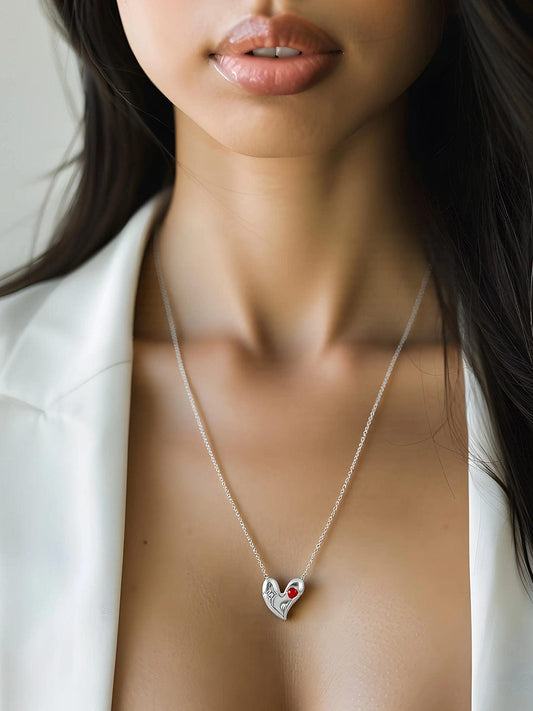 Rubans Rhodium-Plated Stainless Steel Tarnish-Free Waterproof Cubic Zirconia Heart Necklace